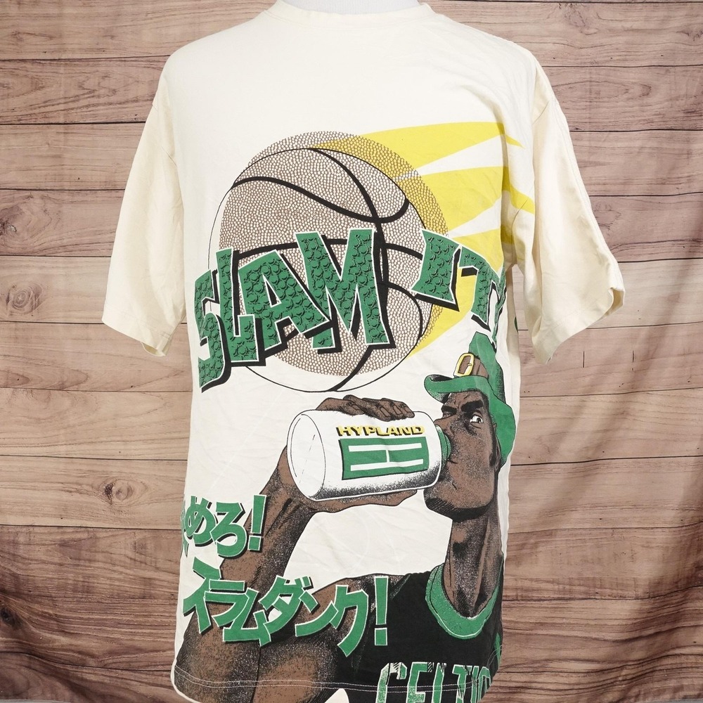 Boston Celtics Shirt XL Beige NBA Basketball Slam It All Over Print Hypland AOP